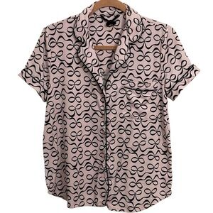 KATE SPADE PINK & BLACK BOW PRINT PAJAMA TOP SZ SM